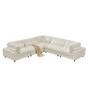 Sally Corduroy Polyester Upholstered Sectional Sofa L-Shape 4-seat White