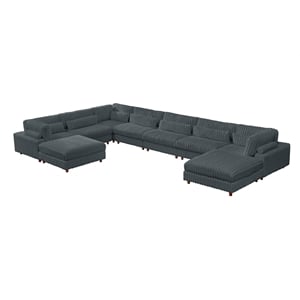 Sally Corduroy Polyester Upholstered Sectional Sofa 7-seat 2 ottomans Dark Gray