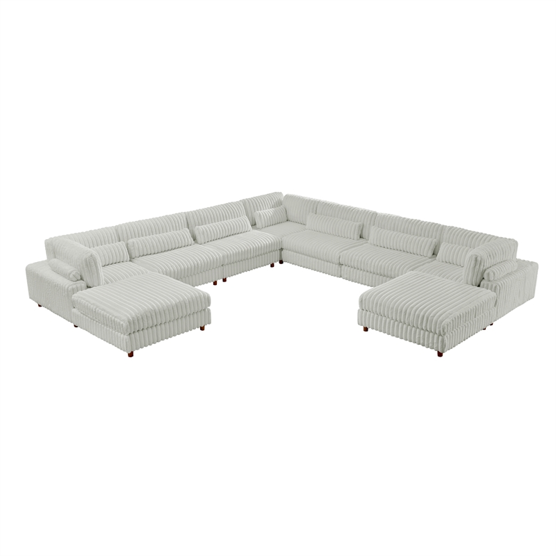 Sally Corduroy Polyester Upholstered Sectional Sofa 7-seat 2 ottomans Light Gray