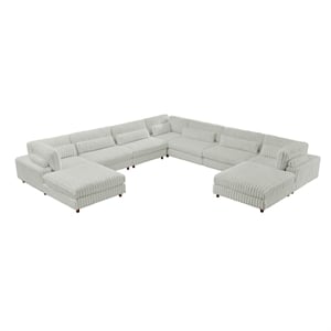 Sally Corduroy Polyester Upholstered Sectional Sofa 7-seat 2 ottomans Light Gray