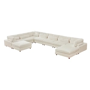 Sally Corduroy Polyester Upholstered Sectional Sofa 7-seat 2 ottomans White
