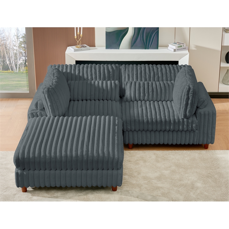 Sally Corduroy Polyester Upholstered Sofa Couch Loveseat W/ Ottoman Dark Gray