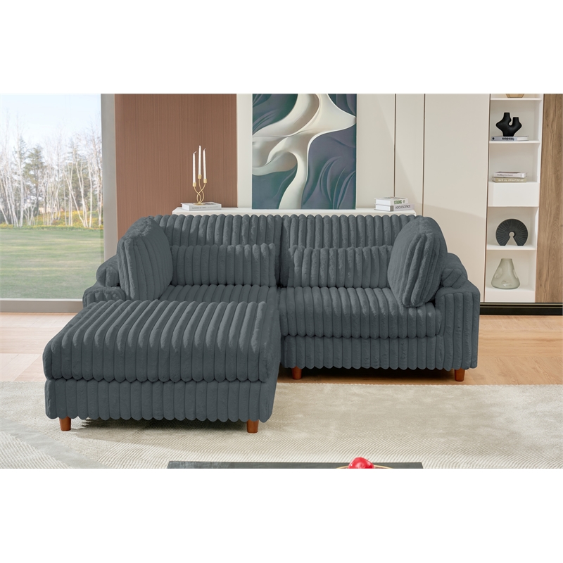 Sally Corduroy Polyester Upholstered Sofa Couch Loveseat W/ Ottoman Dark Gray