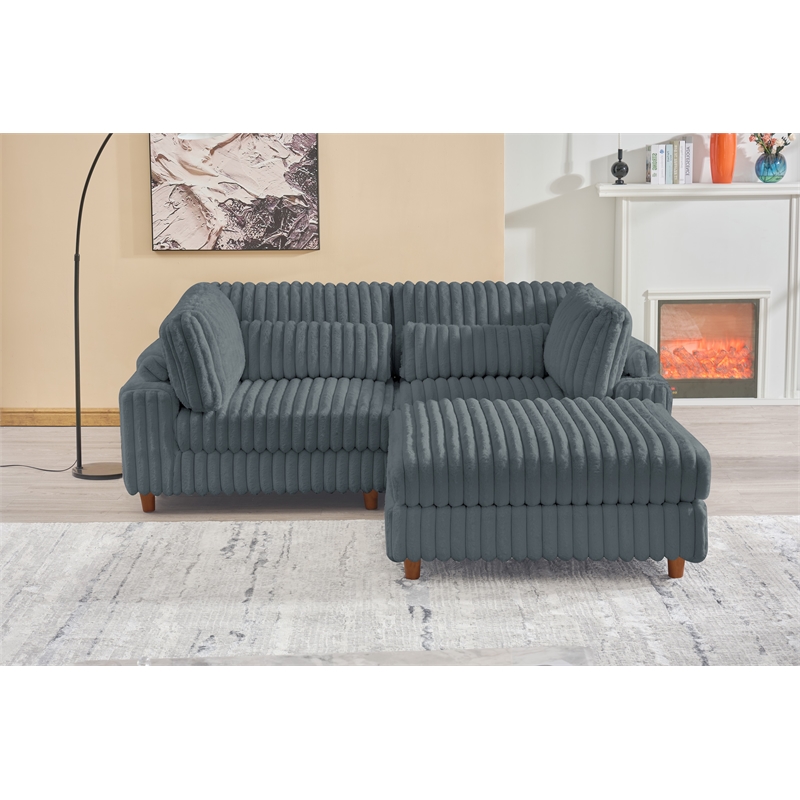 Sally Corduroy Polyester Upholstered Sofa Couch Loveseat W/ Ottoman Dark Gray