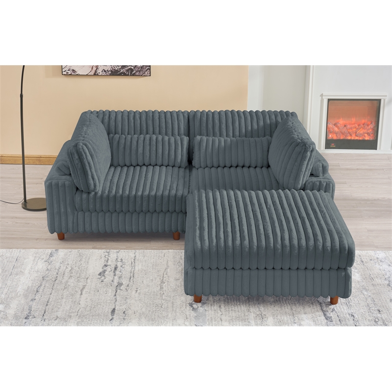 Sally Corduroy Polyester Upholstered Sofa Couch Loveseat W/ Ottoman Dark Gray