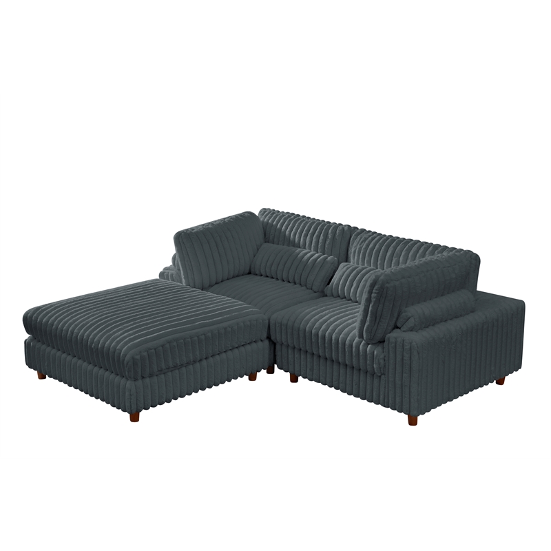Sally Corduroy Polyester Upholstered Sofa Couch Loveseat W/ Ottoman Dark Gray