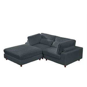 Sally Corduroy Polyester Upholstered Sofa Couch Loveseat W/ Ottoman Dark Gray
