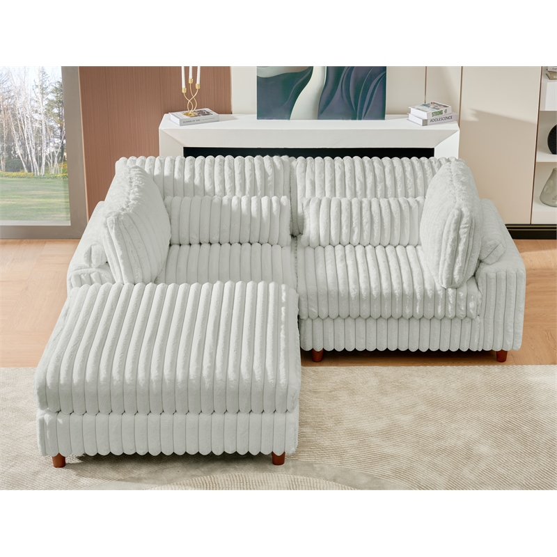 Sally Corduroy Polyester Upholstered Sofa Couch Loveseat W/ Ottoman Light Gray