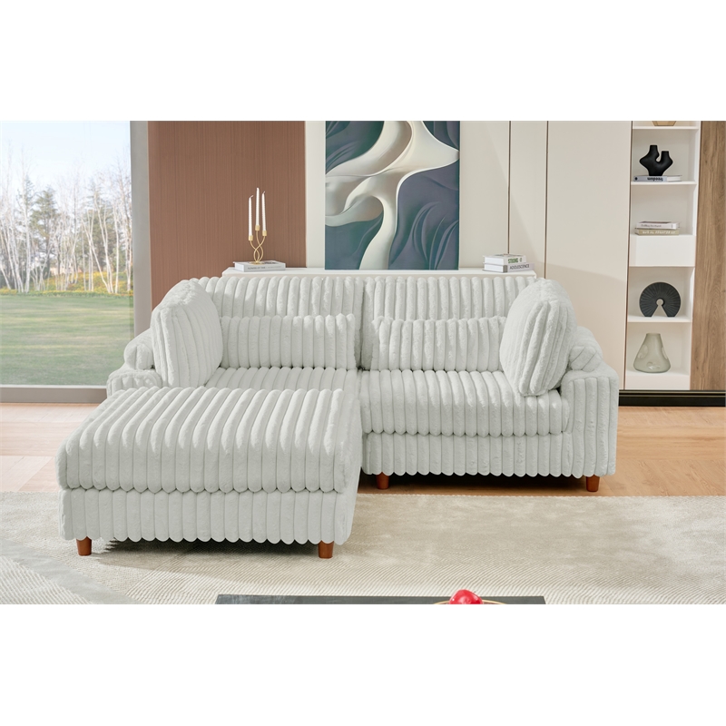 Sally Corduroy Polyester Upholstered Sofa Couch Loveseat W/ Ottoman Light Gray