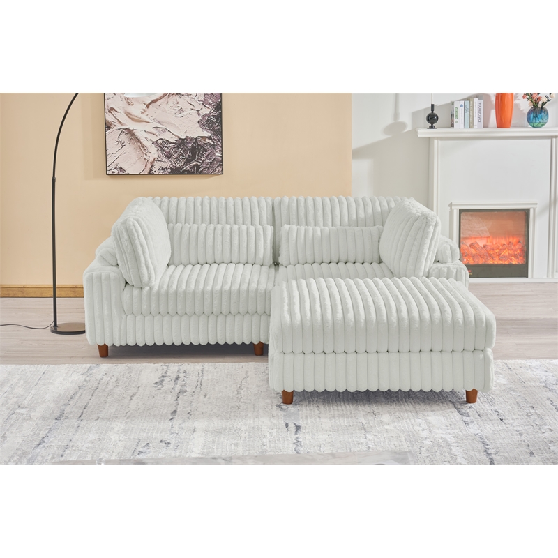 Sally Corduroy Polyester Upholstered Sofa Couch Loveseat W/ Ottoman Light Gray