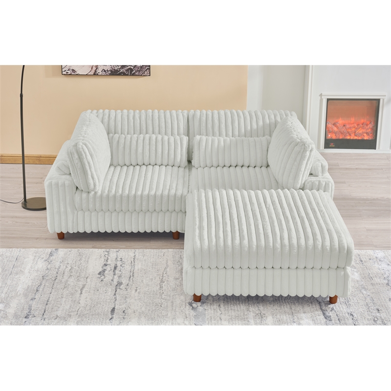 Sally Corduroy Polyester Upholstered Sofa Couch Loveseat W/ Ottoman Light Gray