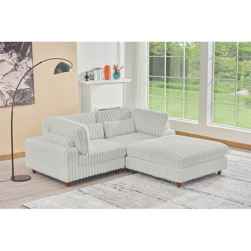 Sally Corduroy Polyester Upholstered Sofa Couch Loveseat W/ Ottoman Light Gray