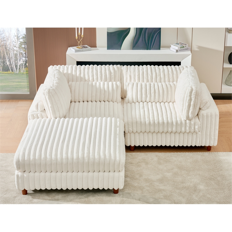 Sally Corduroy Polyester Upholstered Sofa Couch Loveseat W/ Ottoman White