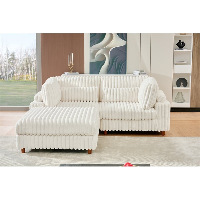 Sally Corduroy Polyester Upholstered Sofa Couch Loveseat W/ Ottoman White