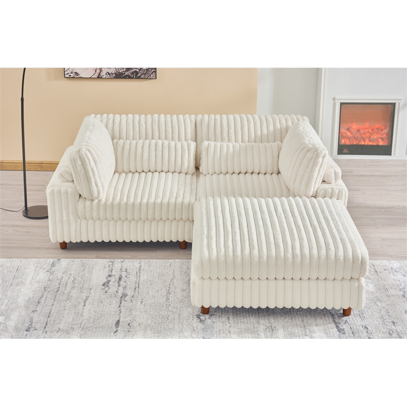 Sally Corduroy Polyester Upholstered Sofa Couch Loveseat W/ Ottoman White