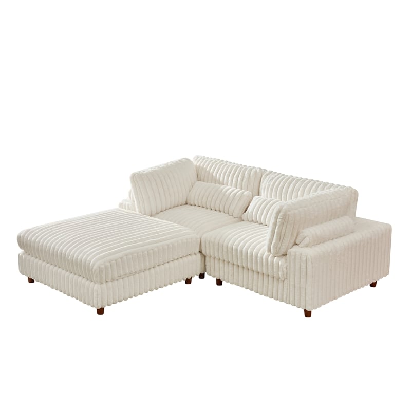 Sally Corduroy Polyester Upholstered Sofa Couch Loveseat W/ Ottoman White