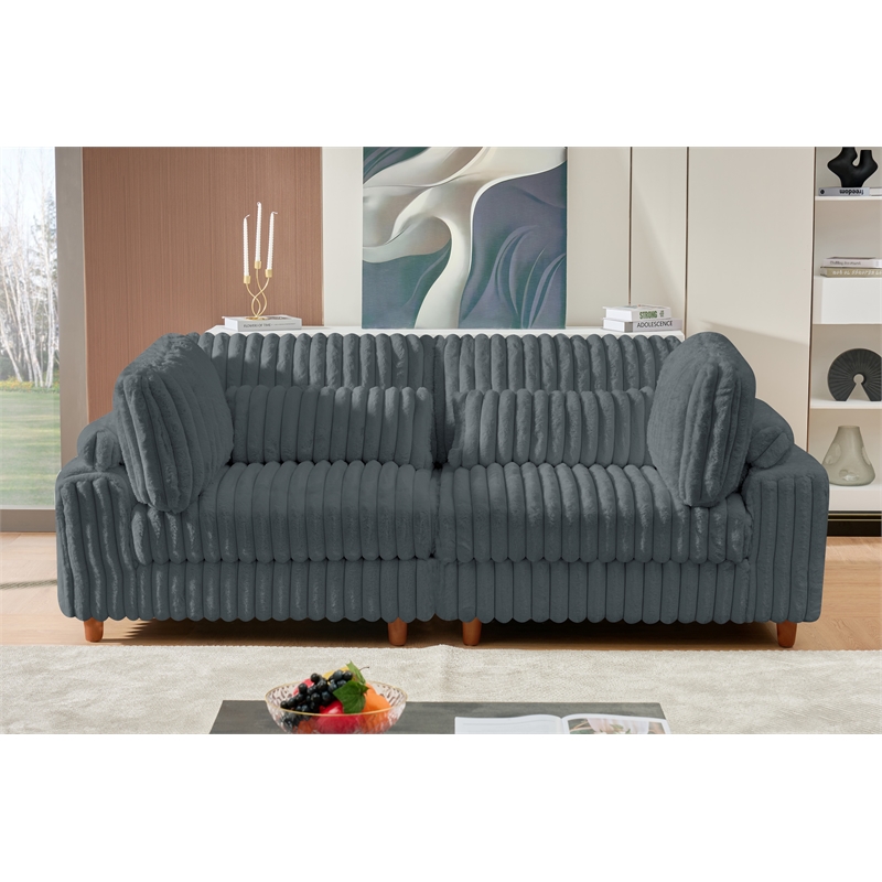 Sally Corduroy Polyester Upholstered Modular Sectional Sofa Loveseat Dark Gray