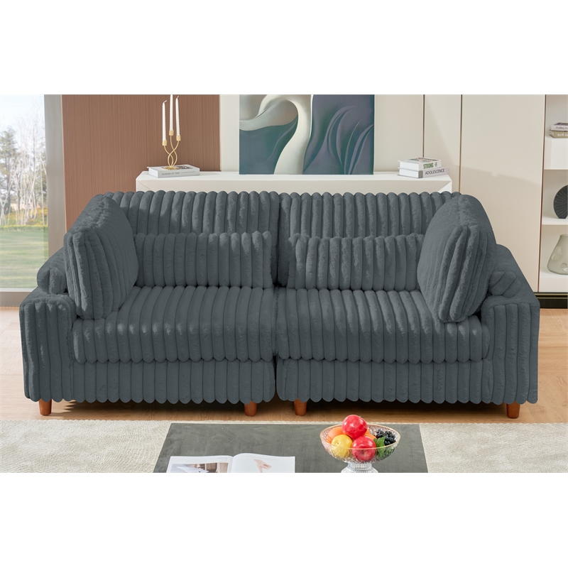 Sally Corduroy Polyester Upholstered Modular Sectional Sofa Loveseat Dark Gray