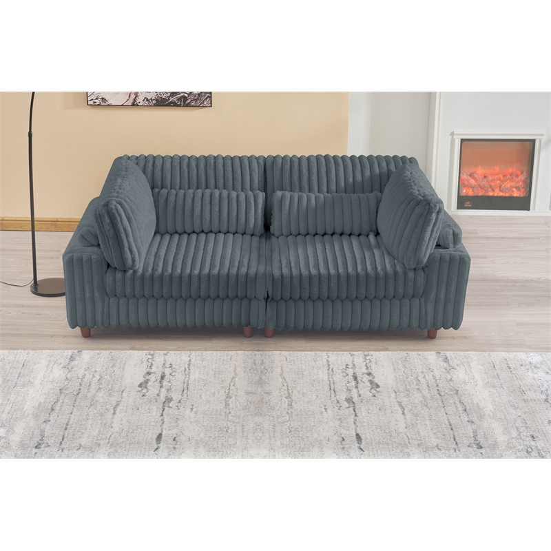 Sally Corduroy Polyester Upholstered Modular Sectional Sofa Loveseat Dark Gray