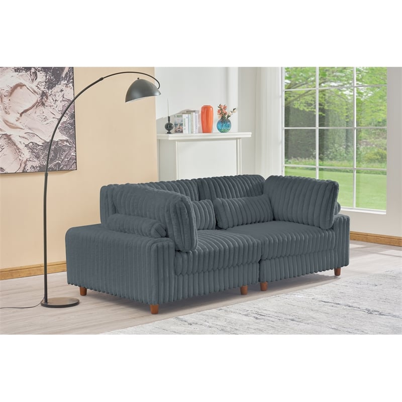 Sally Corduroy Polyester Upholstered Modular Sectional Sofa Loveseat Dark Gray