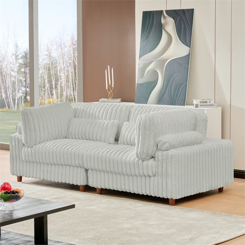 Sally Corduroy Polyester Upholstered Modular Sectional Sofa Loveseat Light Gray