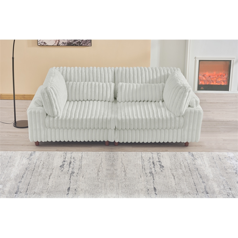 Sally Corduroy Polyester Upholstered Modular Sectional Sofa Loveseat Light Gray
