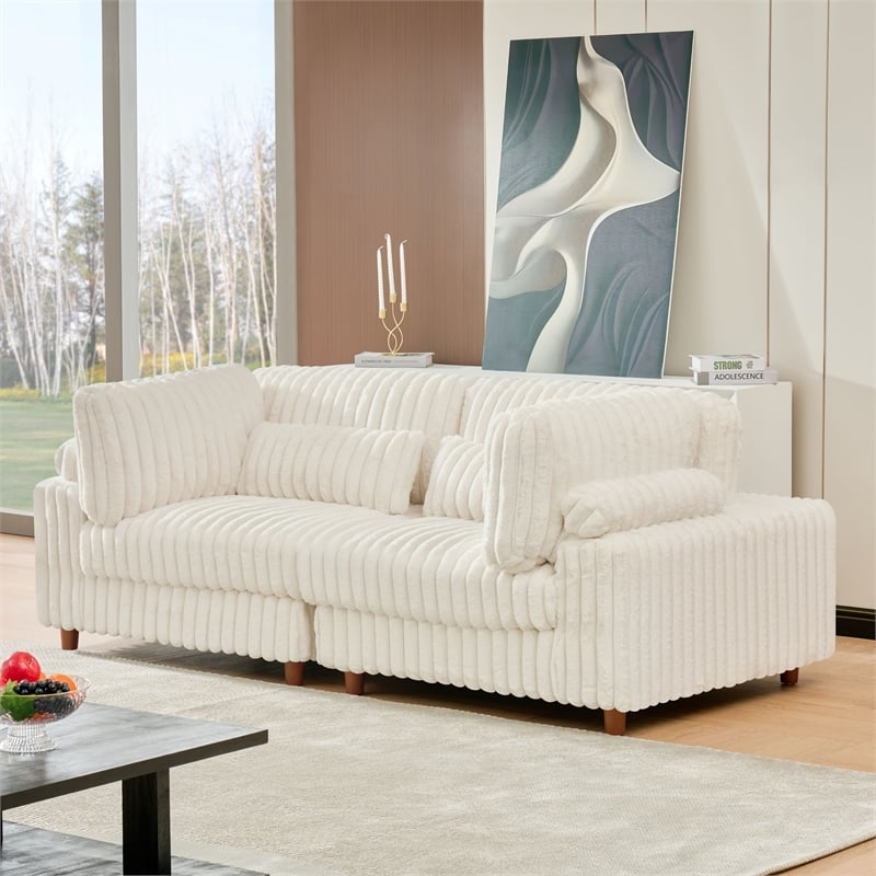 Sally Corduroy Polyester Upholstered Modular Sectional Sofa Loveseat White