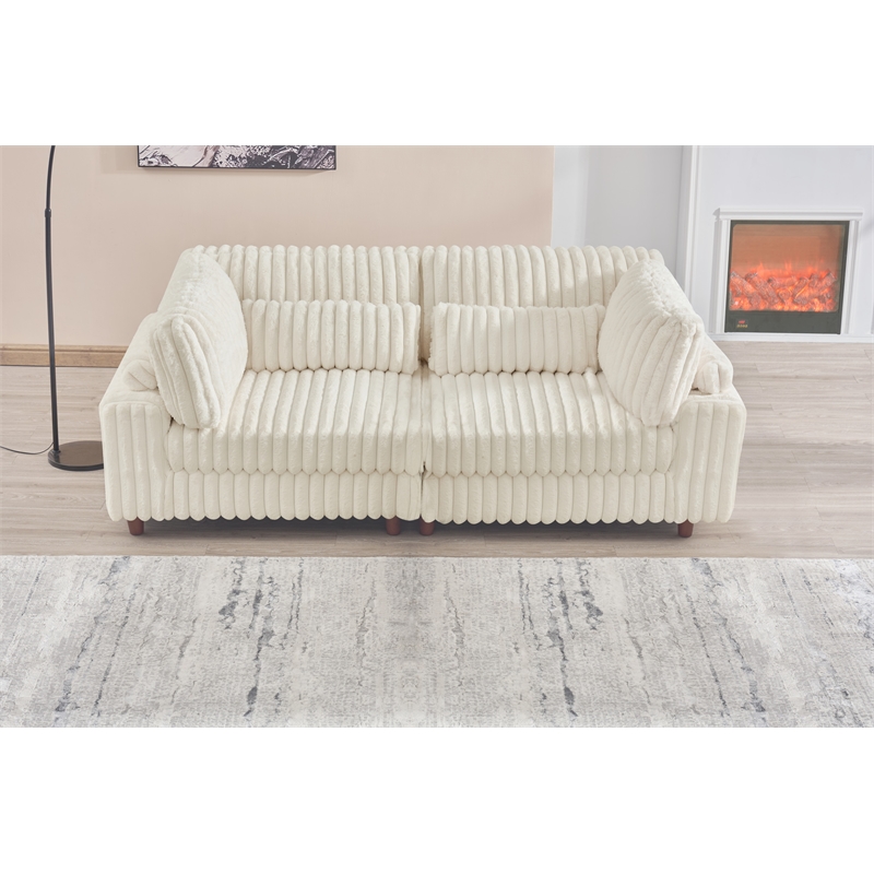 Sally Corduroy Polyester Upholstered Modular Sectional Sofa Loveseat White