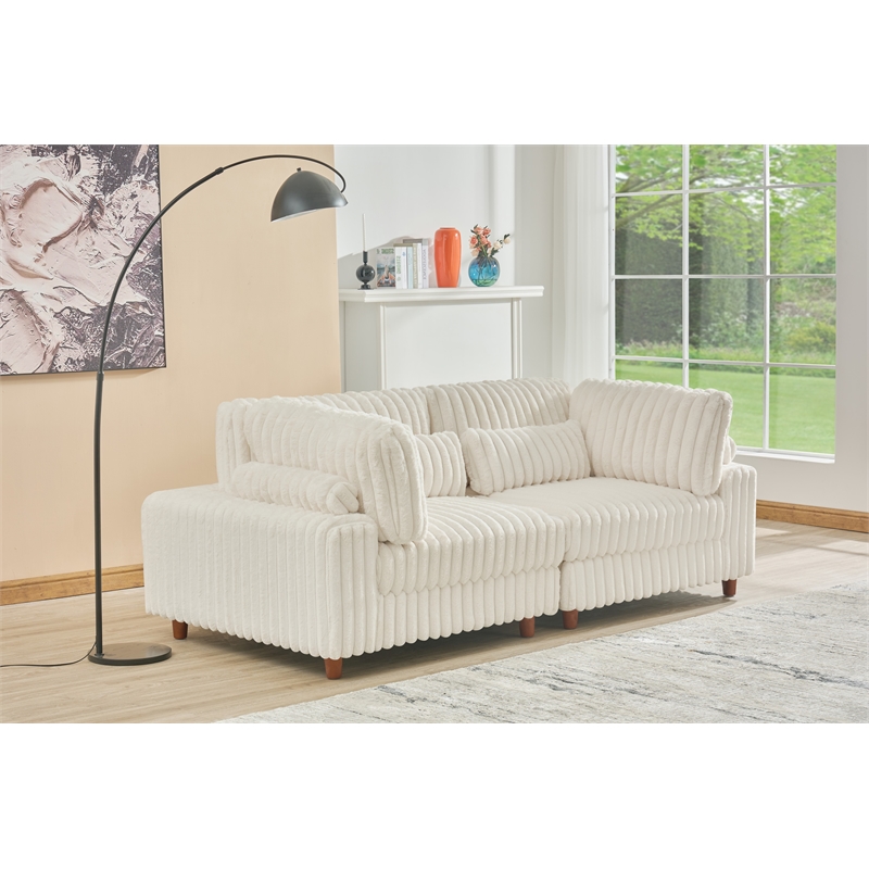 Sally Corduroy Polyester Upholstered Modular Sectional Sofa Loveseat White
