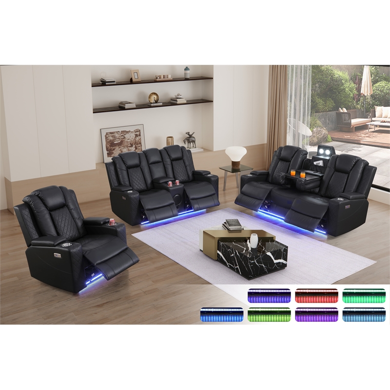 Bonnie Faux Leather Electric Recliner With Cup Holder & Speaker & USB Black