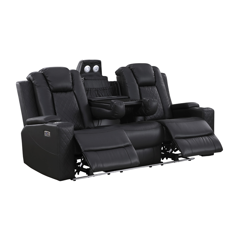 Bonnie Faux Leather Electric Recliner With Cup Holder & Speaker & USB Black