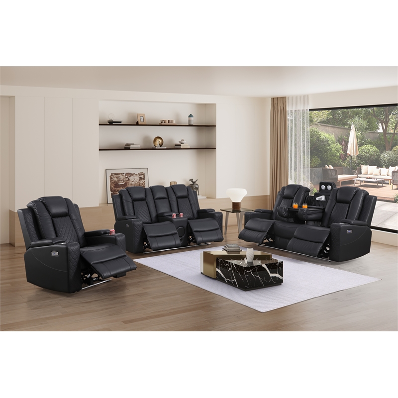 Bonnie Faux Leather Electric Recliner With Cup Holder & Speaker & USB Black