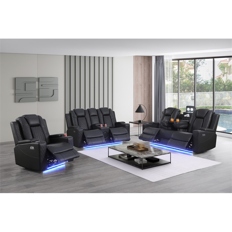 Bonnie Faux Leather Electric Recliner With Cup Holder & Speaker & USB Black
