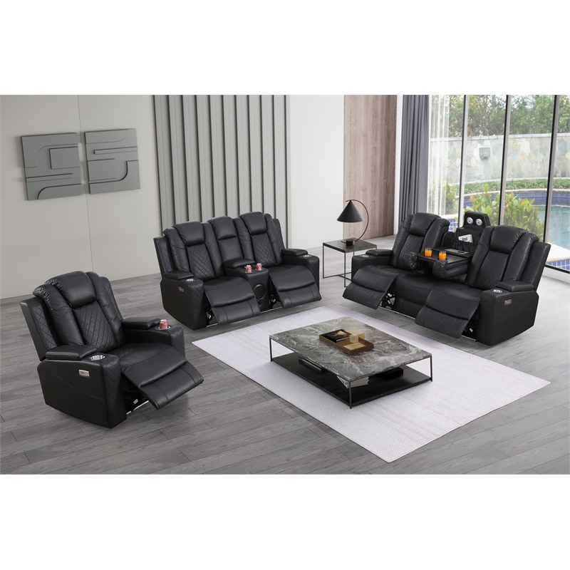 Bonnie Faux Leather Electric Recliner With Cup Holder & Speaker & USB Black