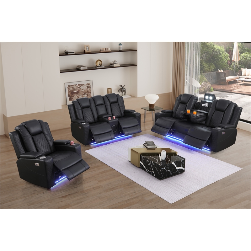 Bonnie Faux Leather Electric Recliner With Cup Holder & Speaker & USB Black