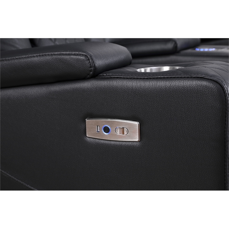 Bonnie Faux Leather Electric Recliner With Cup Holder & Speaker & USB Black