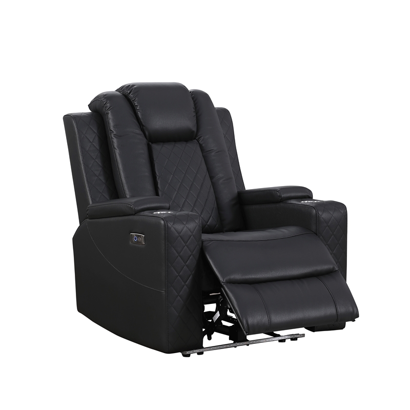 Bonnie Faux Leather Electric Recliner With Cup Holder & Speaker & USB Black