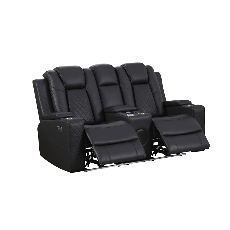 Bonnie Faux Leather Electric Recliner With Cup Holder & Speaker & USB Black