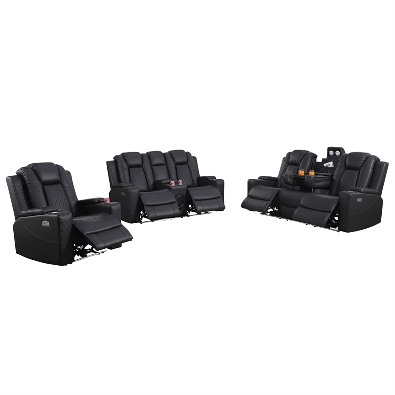Bonnie Faux Leather Electric Recliner With Cup Holder & Speaker & USB Black