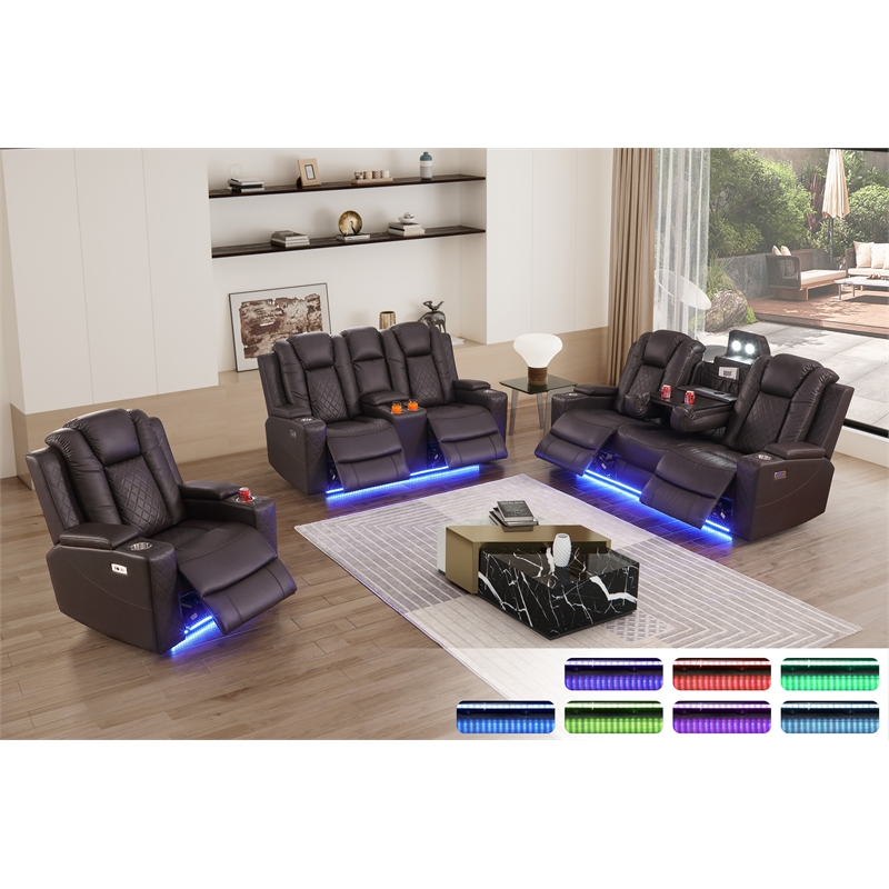 Bonnie Faux Leather Electric Recliner With Cup Holder & Speaker & USB Brown
