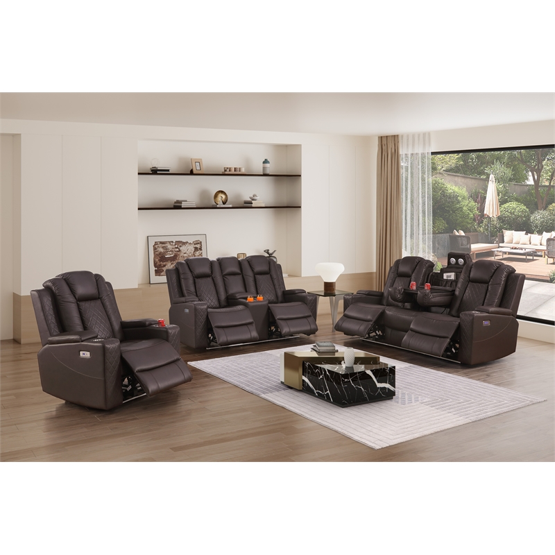 Bonnie Faux Leather Electric Recliner With Cup Holder & Speaker & USB Brown