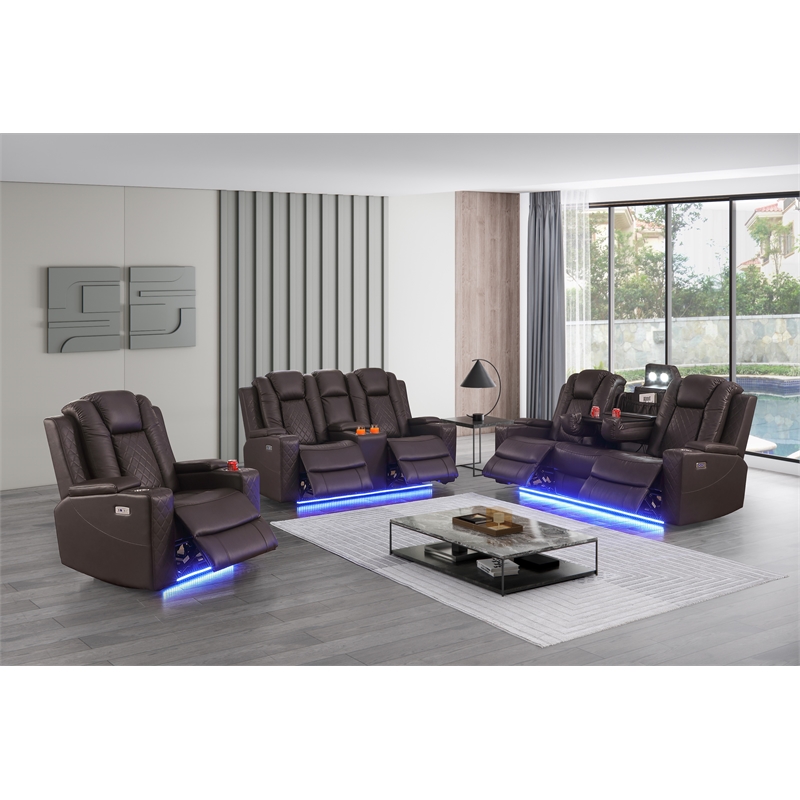 Bonnie Faux Leather Electric Recliner With Cup Holder & Speaker & USB Brown