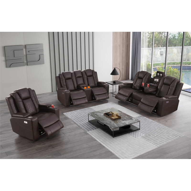 Bonnie Faux Leather Electric Recliner With Cup Holder & Speaker & USB Brown