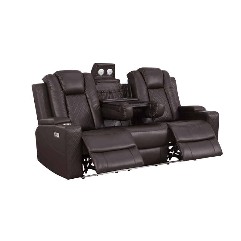 Bonnie Faux Leather Electric Recliner With Cup Holder & Speaker & USB Brown