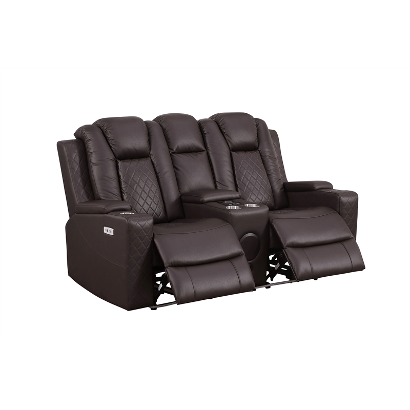 Bonnie Faux Leather Electric Recliner With Cup Holder & Speaker & USB Brown