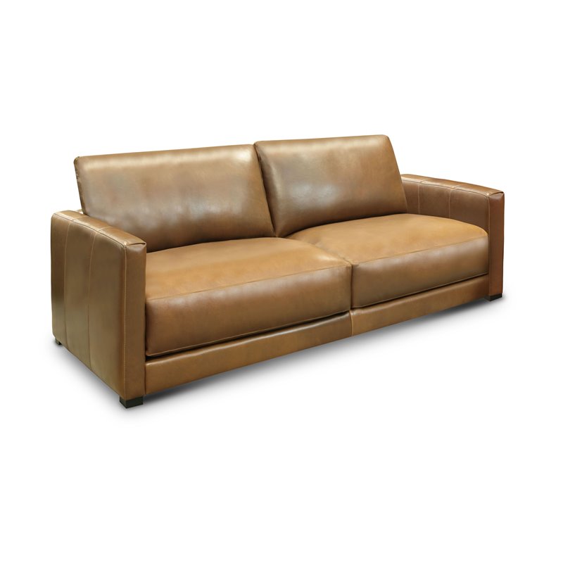 Hello Sofa Home Raffa 3-Seater Contemporary Top Grain Leather Sofa in Brown