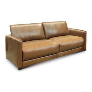 Hello Sofa Home Raffa 3-Seater Contemporary Top Grain Leather Sofa in Brown