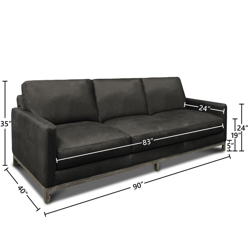 Hello Sofa Home Monterrey Modern Top Grain Leather Americana Sofa in Charcoal