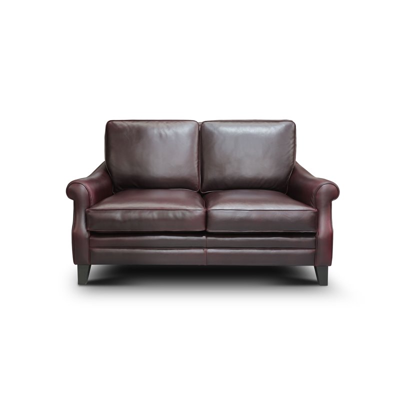 Hello Sofa Home Adriana Traditional Top Grain Leather Loveseat in Burgundy