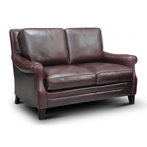 hello sofa home adriana traditional top grain leather loveseat in burgundy